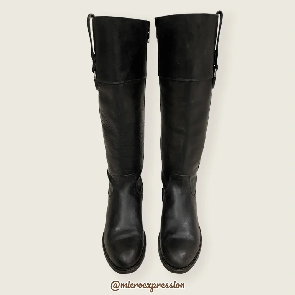 $389 Frye Jamie Ring Tall Distressed Stone Black Leather Knee High Zip Up Boot